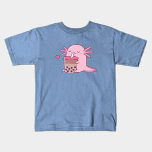 Chubby Axolotl Enjoys Bubble Tea Kids T-Shirt